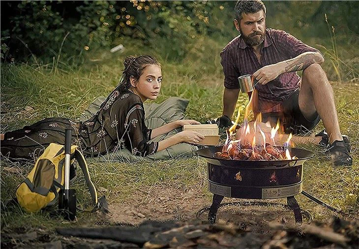 Camping Using Gas Fire Pit