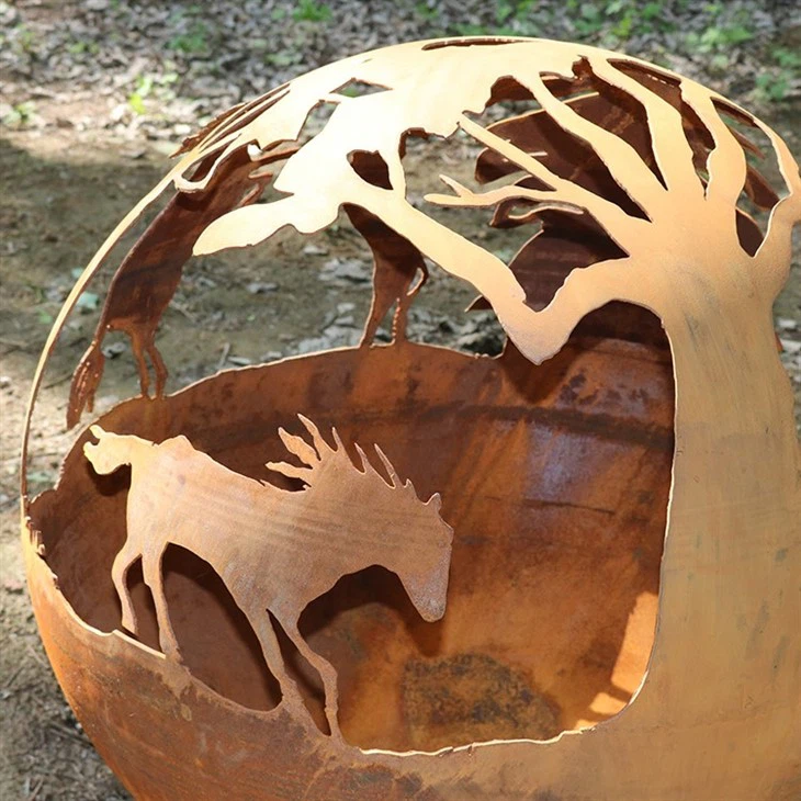 Corten Steel Sphere Fireball