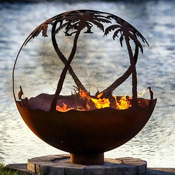Rusty Spherical Fire Pit Of Corten
