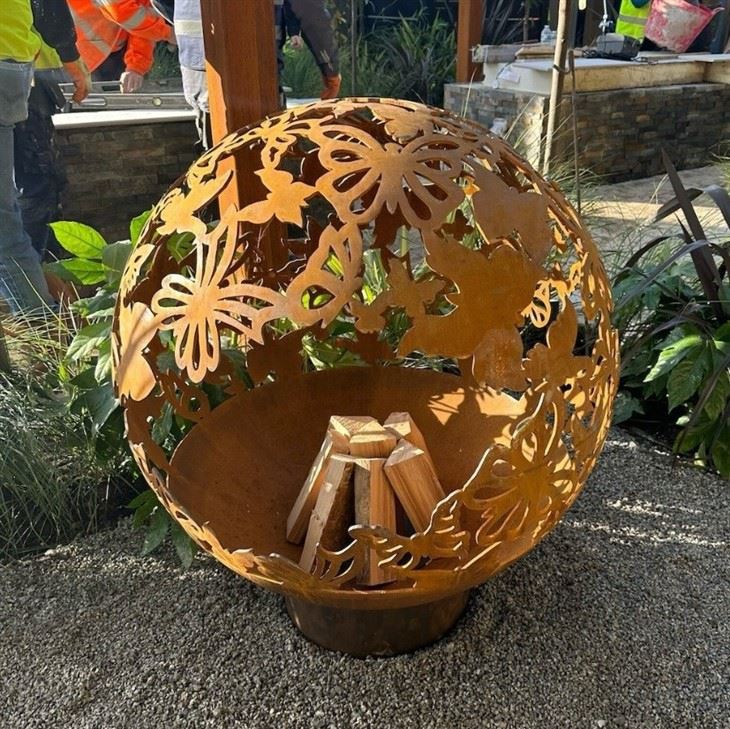 Rusty Spherical Fire Pit Of Corten